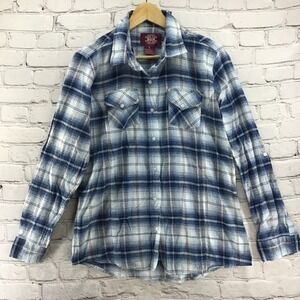 SGR Plaid Shirt Blue White Womens Sz‎ L Button Down Long Sleeves